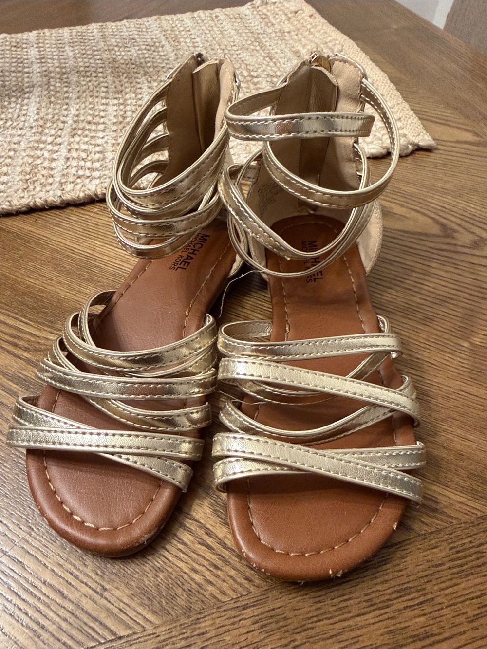 Michael Kors Metallic Gold Multi-Strap Gladiator Sandals